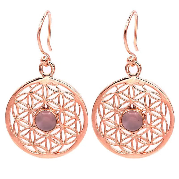 Boucles d'oreilles fleur de vie avec du Quarz rose -- 2.5 cm