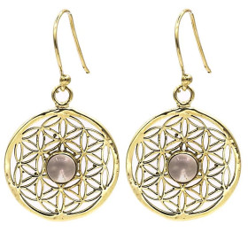 Boucles d'oreilles fleur de vie avec cristal de roche -- 2.5 cm