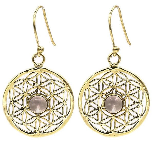 Boucles d'oreilles fleur de vie avec cristal de roche -- 2.5 cm