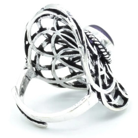 Bague graine de vie couleur argent améthyste -- 3.6x2.2 cm