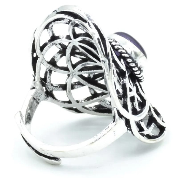 Bague graine de vie couleur argent améthyste -- 3.6x2.2 cm