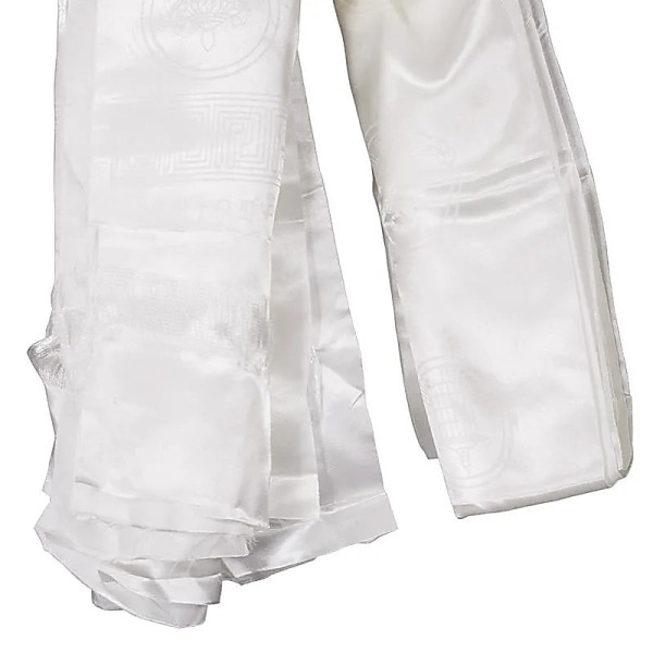 Kathag tibétaine blanche avec 8 signes auspicieux -- 180 cm