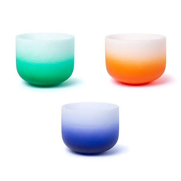 SET 7 Bols chantants en cristal Aria gradient design 432 hz + 2 sacs -- 20-25cm