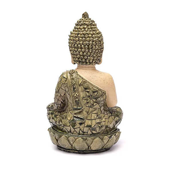 Statue Bouddha méditation mosaïque verte -- 19x14x25,5 cm