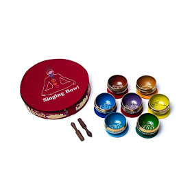 Set de bols chantants chakras colorés avec housse -- ±1450g