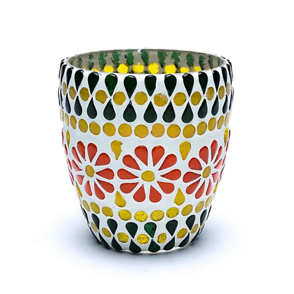 Photophore mosaïque vert/jaune -- 10cm