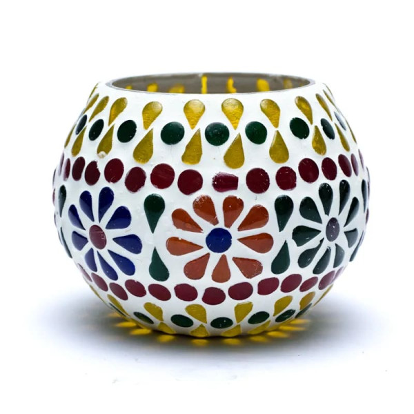 Photophore fleurs en mosaïque -- 7cm