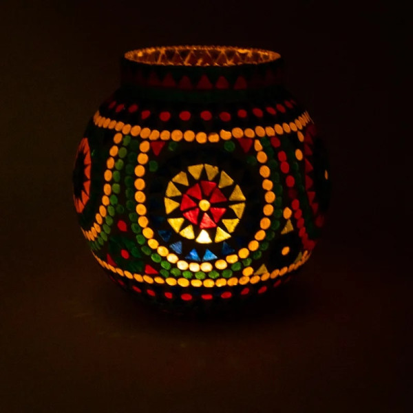 Photophore mosaïque multicolore -- 18cm