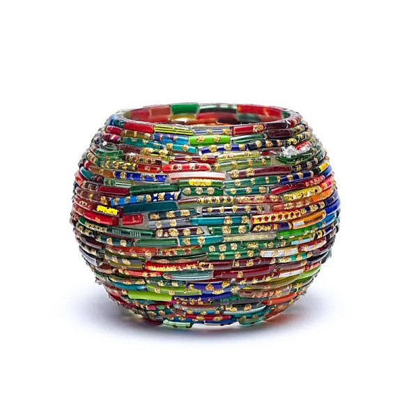 Photophore mosaïque rayures colorées -- 7.5cm