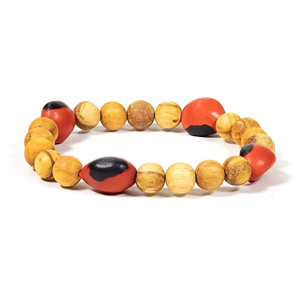 Bracelet Palo Santo avec 4 perles Huayruro -- 0.8 cm