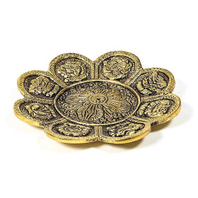 Brûleur d'encens 8 signes auspicieux en couleur d'or -- 12cm