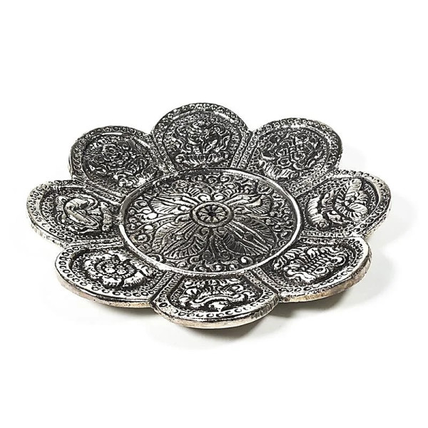 Brûleur d'encens signes auspicieux couleur d'argent -- 94 g；12 cm