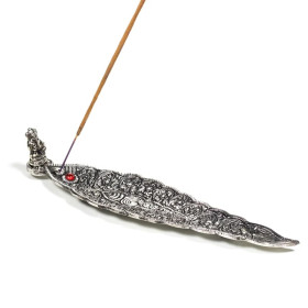 Brûleur d'encens Ganesh feuille couleur d'argent -- 22x5.5x4 cm