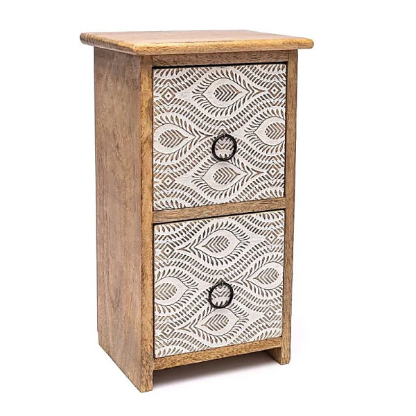 Petite commode impression plume de paon -- 17,5x14x31cm