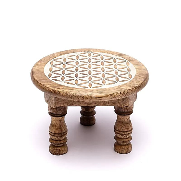 Petite table d’autel impression blanche Fleur de Vie -- 15x15x10cm