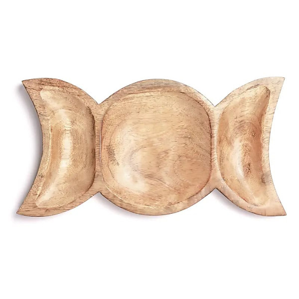 Coupelle en bois de manguier symbole de la Déesse -- 29×14,5×2,5 cm