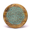 Table d'appoint impression bleue Fleur de Vie bois de manguier -- 30x30x31 cm