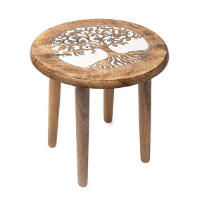 Table d'appoint  impression Arbre de Vie bois de manguier -- 30x30x31 cm