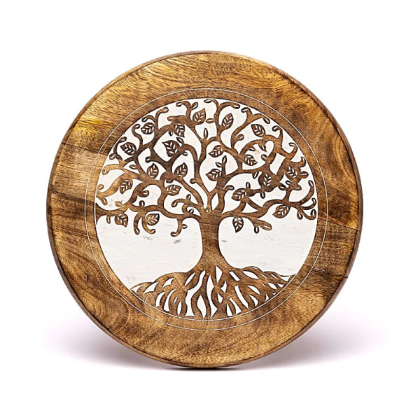 Table d'appoint  impression Arbre de Vie bois de manguier -- 30x30x31 cm