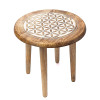 Table d'appoint impression blanche Fleur de Vie bois de manguier -- 30x30x31 cm