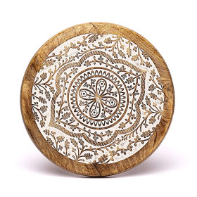 Table d'appoint impression blanche Fleur de Vie bois de manguier -- 30x30x31 cm impression mandala bois de manguier -- 30x30x31 