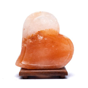 Lampe de sel Double Coeur avec câble et LED -- ± 21x18x5,9 cm