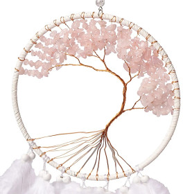Capteur de rêves Arbre de Vie quartz rose -- ±16x55cm