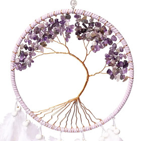 Capteur de rêves Arbre de Vie améthyste -- ±16x55cm