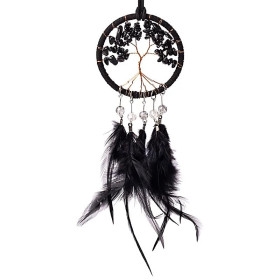 Capteur de rêves Arbre de Vie jaspe noir -- ±7x23cm