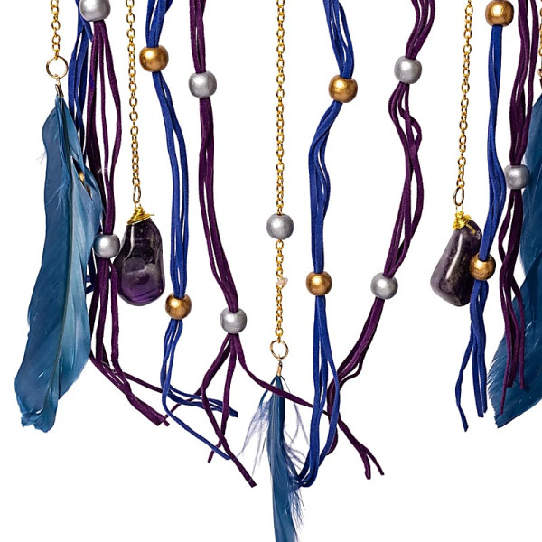 Capteur de rêves lune avec améthyste roulée – ±16x45cm