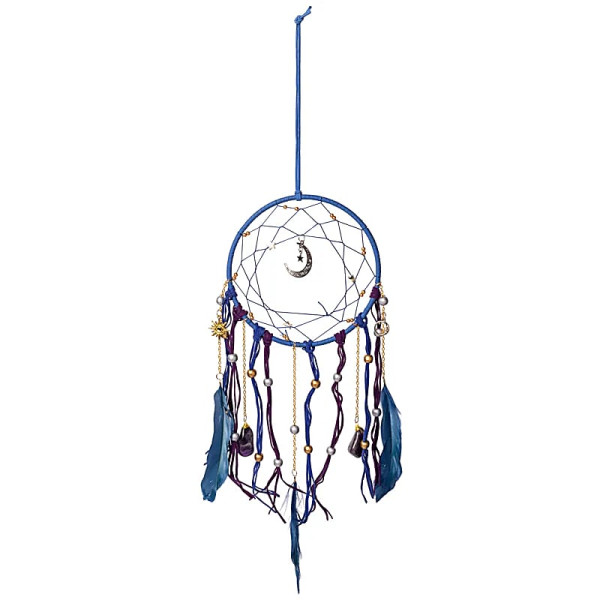 Capteur de rêves lune avec améthyste roulée – ±16x45cm