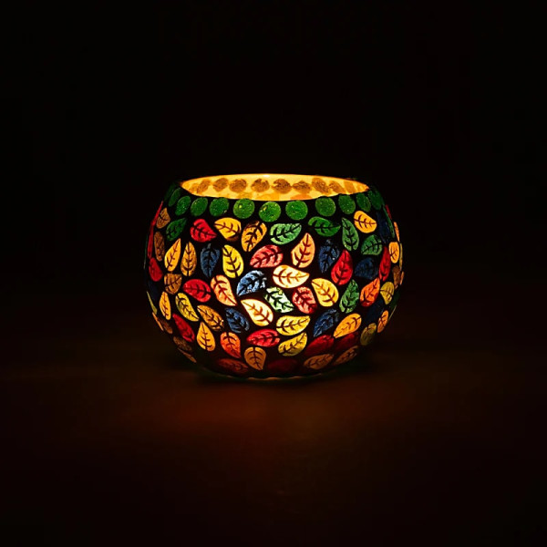 Photophore mosaïque feuilles -- 9cm