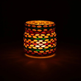 Photophore mosaïque nuances d'automne -- 8cm