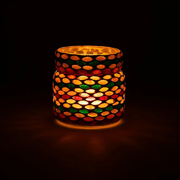 Photophore mosaïque nuances d'automne -- 8cm