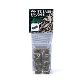Sauge blanche smudge au cèdre S lot de 2 -- ±11x3,5 cm ； ±30-40g