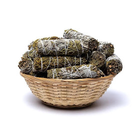 Sauge blanche smudge Genévrier S - 24 dans un panier -- ±11x3,5 cm ； ±30-40g