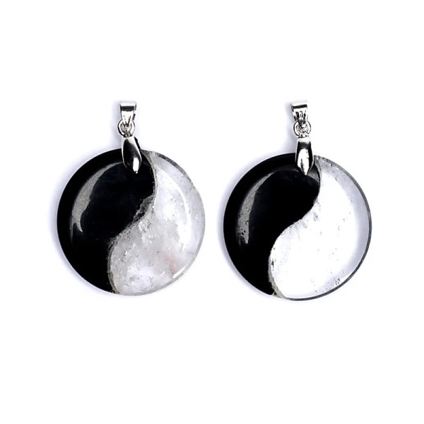 Pendentif Yin Yang obsidienne/cristal de roche -- 3 cm