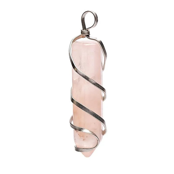 Pendentif pointe de quartz rose -- ±4 cm