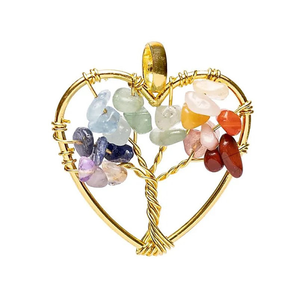 Pendentif chakra cœur arbre de vie doré -- ±3 cm