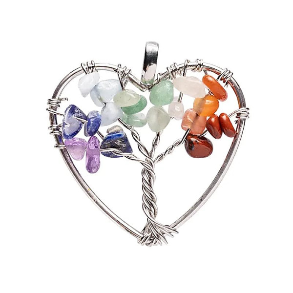 Pendentif chakra cœur arbre de vie argenté -- ±3 cm