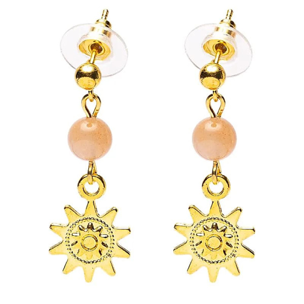 Boucles d'oreilles pierre de soleil et soleil doré -- ±2,5 cm