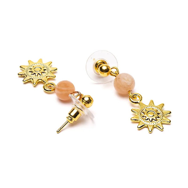 Boucles d'oreilles pierre de soleil et soleil doré -- ±2,5 cm