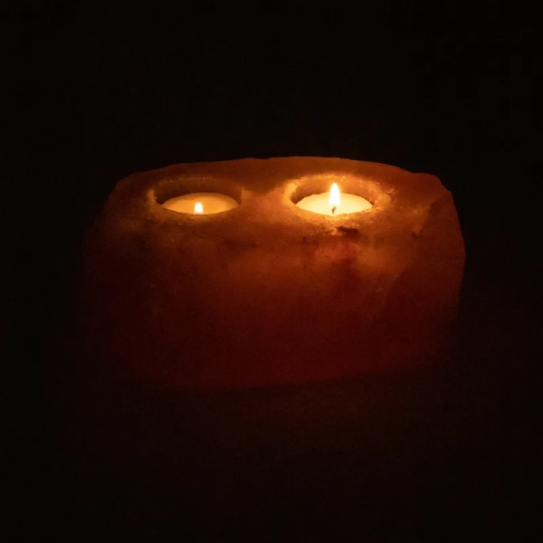 Bougeoir en cristal sel 2 bougies chauffe-plat -- 2000-3000 g