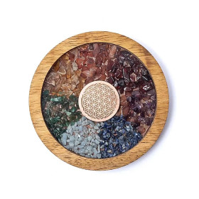 Dessous de verre bois Chakras & Fleur de Vie -- 10cm