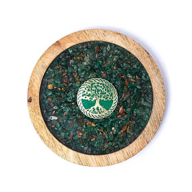 Dessous de verre bois Arbre de Vie, aventurine et oeil de tigre -- 10cm