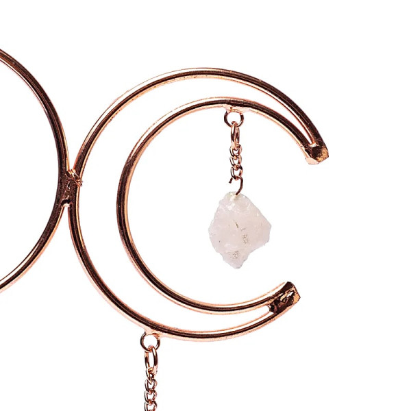 Pendentif fenêtre triple lune, triangle d'or et sélénite -- ±34x22cm