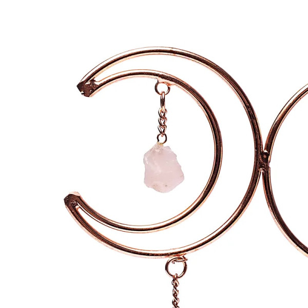 Pendentif fenêtre triple lune, triangle d'or et sélénite -- ±34x22cm