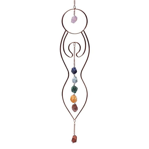 Pendentif fenêtre Déesse de la Lune et pierres de chakra -- 47x8cm
