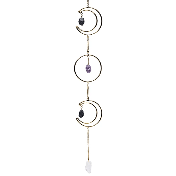 Pendentif fenêtre phases lunaires verticales couleur or -- 56x8cm
