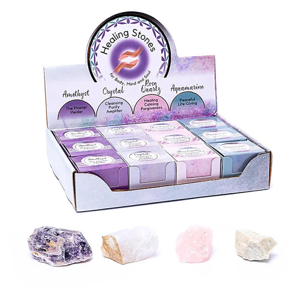 Pierres de guérison 12 pièces dans une boîte de présentation pop-up -- 69g